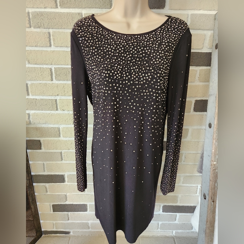 CeCe Cynthia Steffe Black Rhinestone Studded Mini Dress M